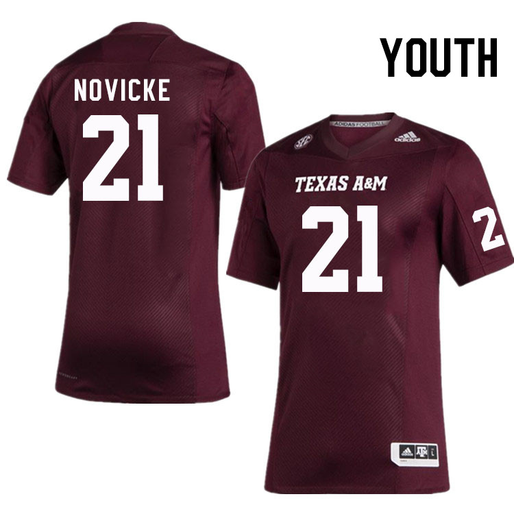 Youth #21 Dallas Novicke Texas A&M Aggies College Football Jerseys Stitched Sale-Maroon